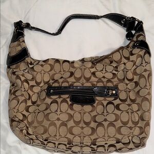 Coach Tan and Black Signature Shoulder Bag